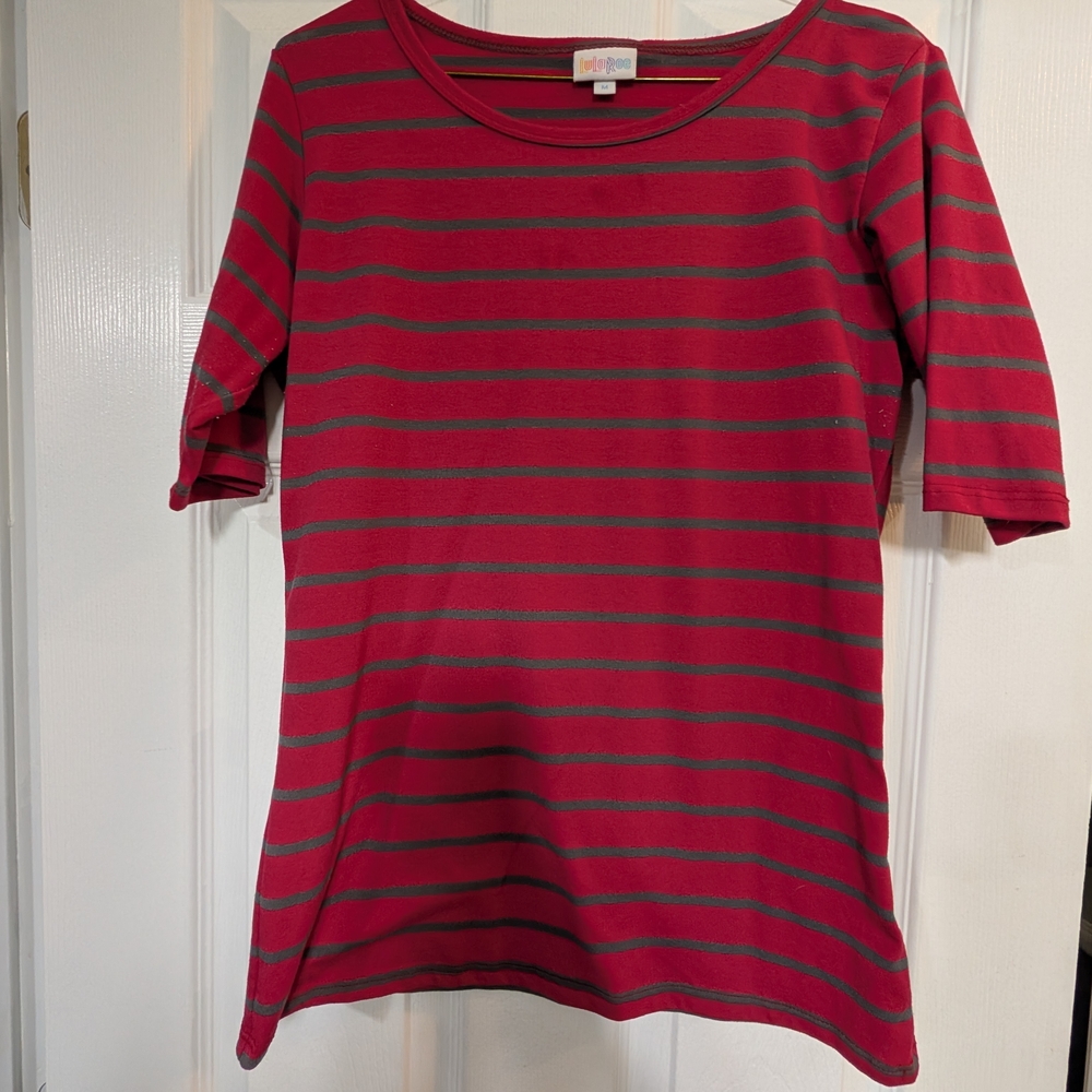 LuLaRoe Fushia and Gray Striped Top